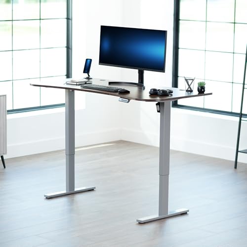 Image of VIVO Electric 63 x 32 in Rustic Standing Desk, Memory Height Adjustment, 1B Series, Holds 220 lbs, Vintage Brown Top Gray Frame, DESK-KIT-1G1N