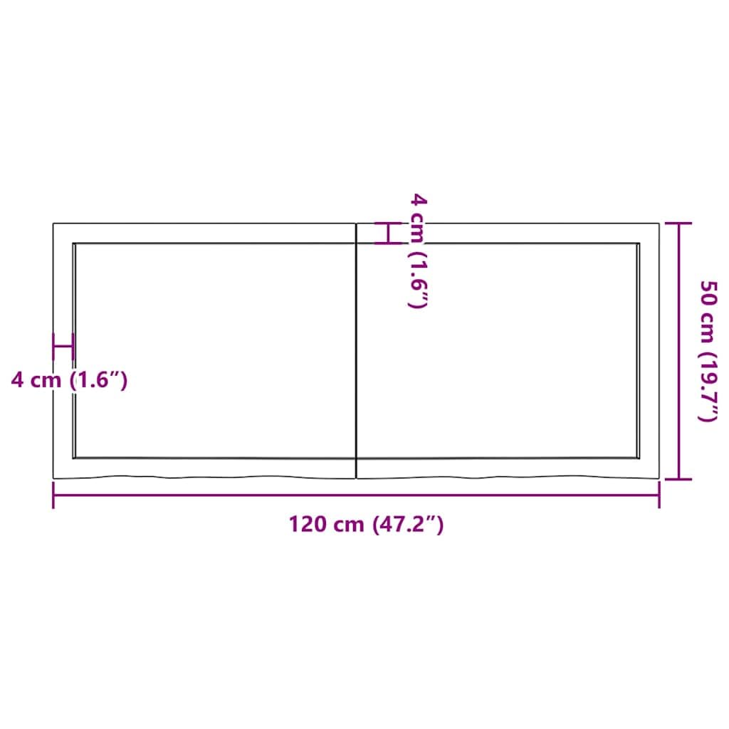 Piano per lavabo in legno massiccio di quercia, marrone chiaro, 120 x 50 x (2-4) cm, con bordo naturale, piano di lavoro da cucina, piano di lavoro in legno per ristrutturazione, bricolage