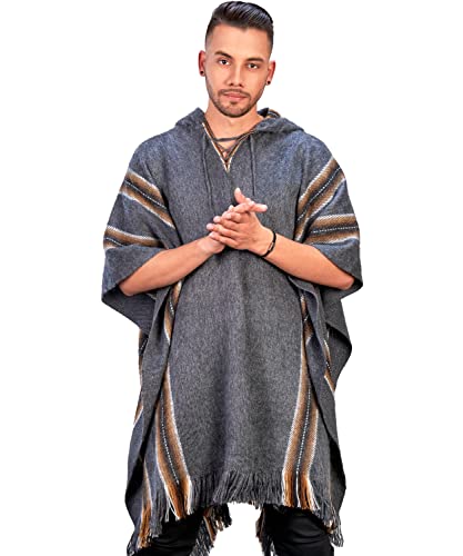 Alpaca Hooded Poncho for Men and Women-Warm and soft (Dark Grey)