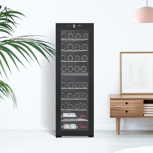 Wine Cooler Refrigerator 21 Inch 39-Bottle Capacity,Built-in or Freestanding,Silent Constant-Temp,Sliding Shelves,Reversible Glass Door