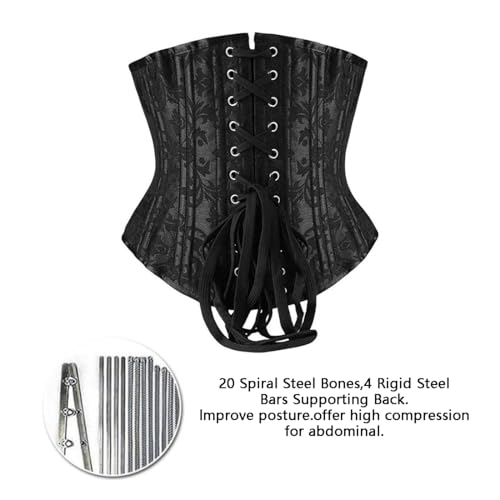 Image of Women Heavy Spiral 26 Steel Boned Underbust Corset Satin Heavy Duty Waist Training Shaper Cincher