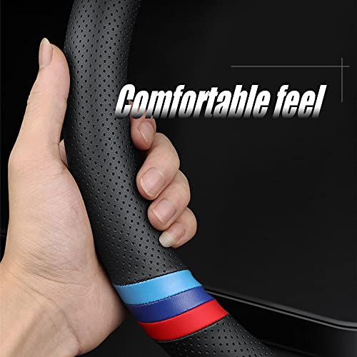 New Nappa Leather Car Steering Wheel Cover, Comfortable, Non-Slip, Sporty Style. for BMW Car Steering Wheel Covers. Black and Blue - Image 3