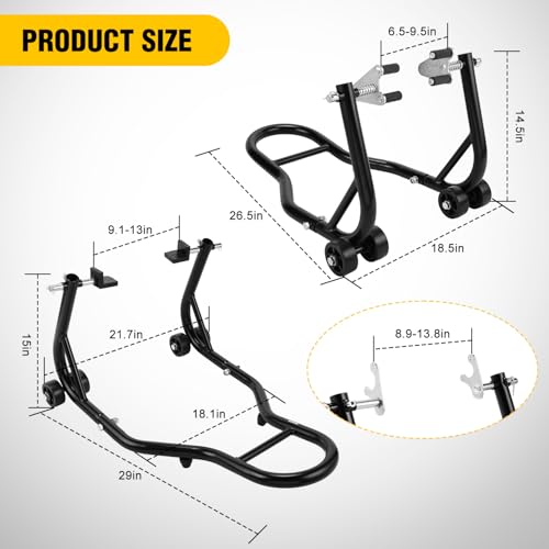 Image of Nilight Universal 850lbs Motorcycle Front Rear Combo Stand | Front Wheel Fork Stand Rear U+L Fork Swingarm Spool Stand for Most Yamaha Honda Kawasaki Suzuki