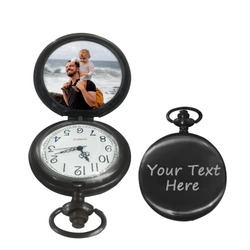 Pekdi Reloj de bolsillo personalizado Relojes de bolsillo personalizados Cadena Reloj de bolsillo de cuarzo vintage con texto de foto Reloj de imagen personalizado Regalo para hombres Papá Marido