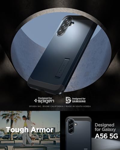 Image of Spigen Tough Armor | Samsung Galaxy A56 5G Case [Kickstand] [Air Cushion Protection] Galaxy A56 5G Back Cover | TPU+PC - Metal Slate