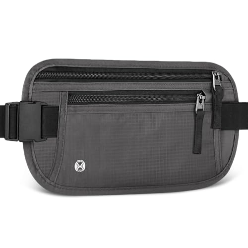 Aucuu Travel Money Belt with RFID Blocking Ultra-Thin Passport Holder for Travel Waist Pack Anti Theft Hidden Travel Wallet Under Clothes to Protect Cash Credit Cards Passport for Women Men