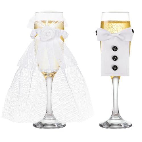 4 Stück Hochzeitsdeko für Champagnerglas,Sektglasüberzug Hochzeit Deko,Mr & Mrs Glasdekoration Geschenke,Braut und Bräutigam Hochzeitsdekoration für Brautpaar Braut und Bräutigam Tischdeko