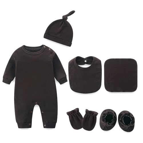 Infant Romper+Burp Cloth+Bib+Mittens+Shoes+Cap Set Breathable Healthy Fabric Tops for Baby