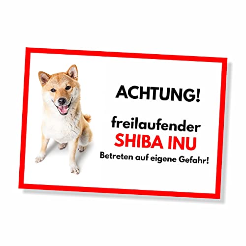 Shiba Inu Freilaufender Hund Dog Schild Spruch Türschild Hundeschild Warnschild Geschenkidee Sicherheitsschild Hund Privatgrundstück Hundewarnung Warnung vor dem Hund