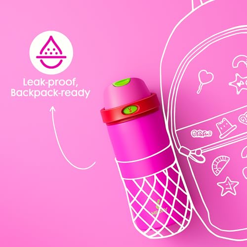 Image of Meoky 2 Pack 18 oz Kids Insulated Water Bottle for Girls Travel | 2-in-1 Straw and Spout Lid, Leak Proof, Stainless Steel, Cold for 24 Hours, Fits in Car Cup Holder, BPA-Free, All the Berries