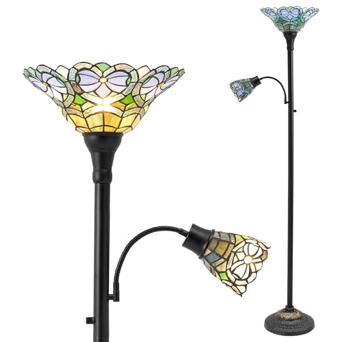 Luvkczc Tiffany-Style Floor Lamp Stained Glass Lamp Victorian Style with Adjustable Gooseneck Reading Lamp 70 Tall Torchiere Floor Lamps for Living Room