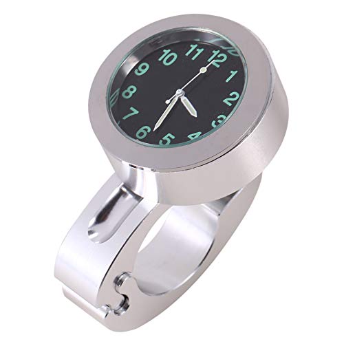 Motorcycle Handlebar Clock, Billet Aluminum Motorcycle Watch for Handlebar, Handlebar Mount Clock, Waterproof Handlebar Glow Mount Clock Watch for 7/8" to 1" Handlebar (Silver)