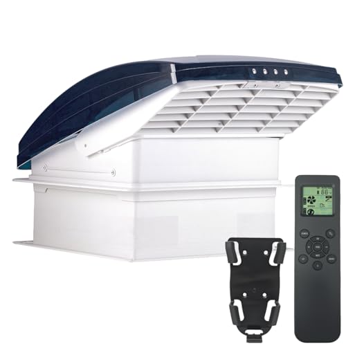 hurrventer Build-in Rain Shield Rv Roof Vent Fan 14x14 RV Ventilation Fan with Remote Control, 12V Ceiling Exhaust Fan for Trailer, Camper (NO Thermostat)