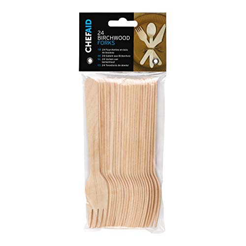 Chef Aid Wooden Forks 24 Piece Set - Sustainable and Stylish Birchwood Cutlery for Picnics Parties Weddings and More - Biodegradable and Compostable Sturdy and Durable Chemical-Free