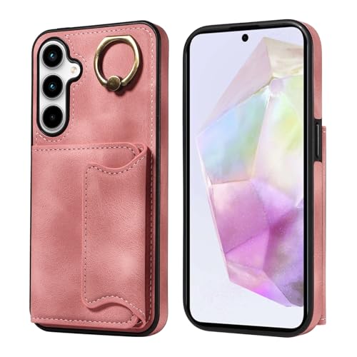 Étui pour Samsung Galaxy A35 5G portefeuille en cuir rose avec anneau rotatif