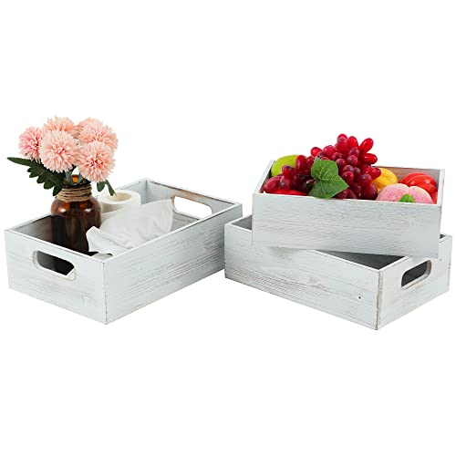 Phoenancee Wooden Crates Stackable Storage Boxes,Rustic Wood Decorative Nesting Crate Set Of 3,Farmhouse Box Container Basket With Handles For Home Display Decoration With Natural Wood Aroma,White #TOP5