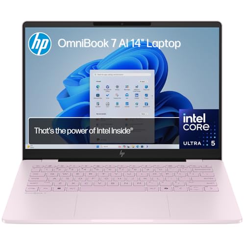 HP OmniBook 7 AI 14" Laptop, 3K OLED 120Hz Display, Intel® Core™ Ultra 5 225H Processor, 32GB RAM, 512GB SSD, Intel® Arc™ 130T Graphics, Windows 11 Home, Powder Pink, C42D2PA