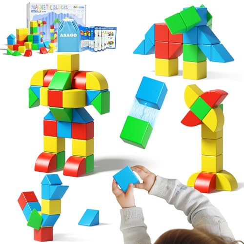 Asago Magnetic Blocks for Toddlers, 1.34 inch 36PCS Kids Building Toys, Creative Stacking Colorful Sensory Block with Magnet, Educational Construction...