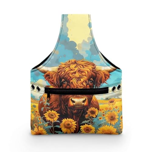 Image of Highland Cow Yarn Bag with Crochet Organziers and Storage Sunflower Knitting Wrist Bag Holding Knitting Needles,Small
