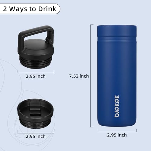 Image of BJPKPK 20 oz Insulated Travel Water Bottle, Coffee Tumbler Stainless Steel | Double Wall Vacuum, Leakproof, Thermal, Keeps Hot /Cold, Dishwasher Safe, Spill Proof, Wide Mouth, 2 Lids, Sapphire Blue