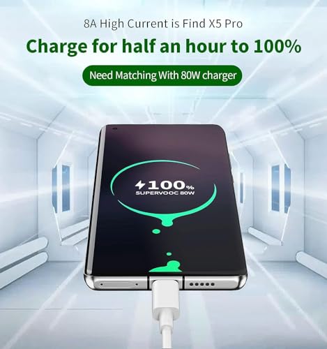 Image of Original 80w SuperVOOC Fast Charging Type C Cable Compatible with Oppo Reno 10 Pro /10 Pro Plus /8 /8 Pro /7 /7 Pro /6 /6 Pro /5 /5 Pro /K10 /F19 /F19 Pro /A96 /A77 /A76 (80W Cable)