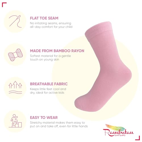 Rambutan Kids (3 Pack) Comfort Seam Plain Color Rayon derived from bamboo School Socks2