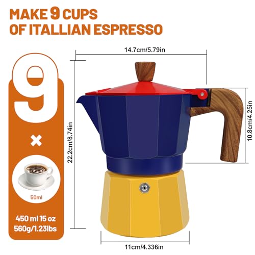 Image of 9 Cup Aluminum Espresso Stovetop Moka Pot Express Coffee Maker Percolator Italian Classic Mocha Coffee Machine for Italian and Cuban Cafe Brewing for Home & Camping 450ml 15oz
