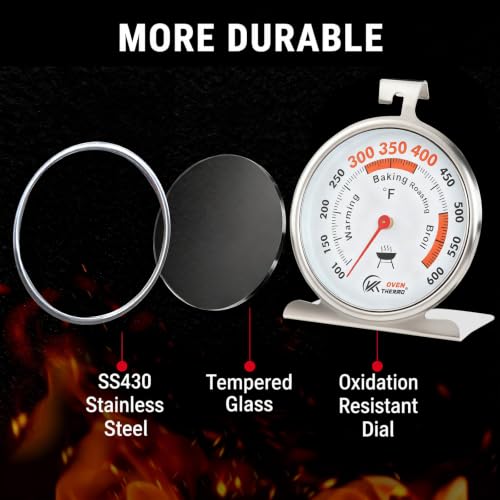 Image of Oven Thermometer 3-Inch Large Dial, 100-600F, Hook & Stand