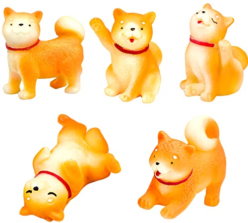 iRenXiao Lot de 5 Figurines Chien Akita, Décoration Jardin Miniature Chiot Ornement en Résine Deco Paques avec 5 Postures pour Jardin, Décoration Table, Ornement, Cadeau Cover