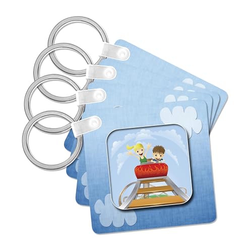 3dRose, Kids on a Roller Coaster, set of 4 Key Chains