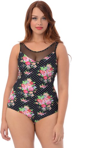 PacificPlex Sleek Mesh 1pc Swimsuit, 10, Rose-Black