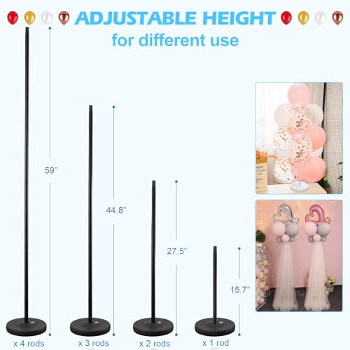 Balloon Column Stand Kit Set of 2, 1.3ft-5ft Adjustable Metal Pillar Balloon Stand with Base for Floor and Table Centerpieces for Birthday Party Wedding Christmas Halloween Decorations Black - Thumbnail 4