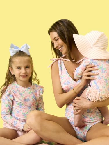 Image of RuffleButts Baby Girls UPF 50+ Sun Protection Floral Printed Long Sleeve One Piece Rash Guard Swimsuit with Zipper