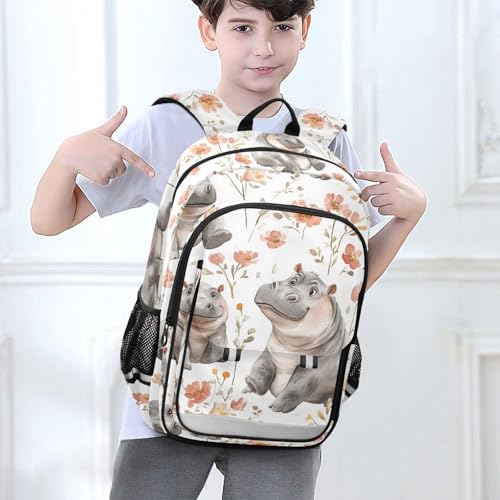 Sac à dos ordinateur portable enfants hippopotames décontracté - 2