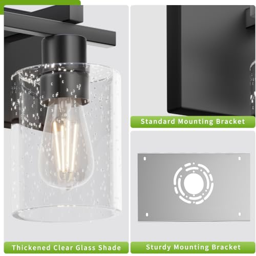 Image of Bathroom Vanity Light, 4 Light Matte Black Light Fixture with Thickened Seeded Glass Shade, 30 inch Modern Wall Sconce,Vanity Lights Over Mirror for Bathroom