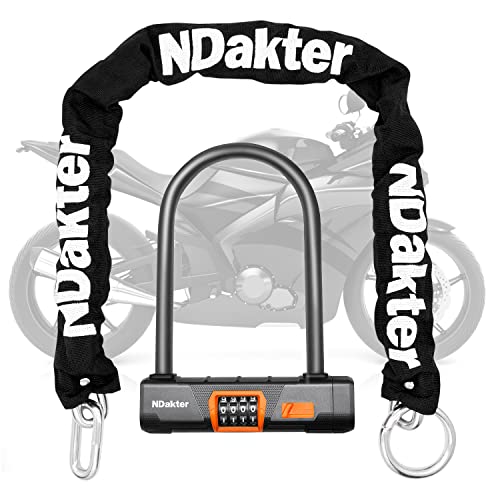 Ndakter Motorcycle Lock With Chain,4-Digit Resettable Combination U Lock,14.6Mm Bike Locks Heavy Duty Anti Theft With10Mm X1M Chain Lock For Motorcycle,Electric Bike,Scooter,Bike,Gate #TOP20