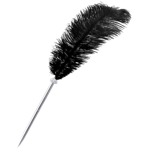 Rgontar Feather Pen Black Ink Ballpoint Pen Wedding Signing Pen for Wedding Bridal(black)