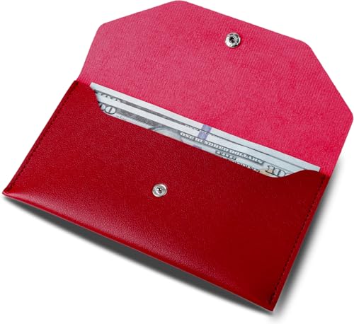 BLMHTWO Cash Wallets for Women - Reusable Leather Cash Envelope Wallet for Budgeting, Billing (Burgundy)