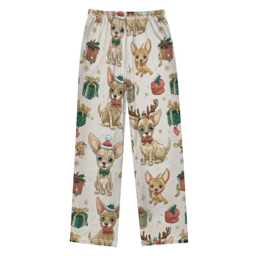 ZZXXB Christmas Chihuahua Boys Long Pants Soft Trousers Elastic Waist Kids Lounge Bottoms with Pockets S-XL2