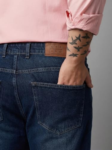 Image of Urbano Plus Men's Relaxed Fit Washed Denim Jeans Non-Stretchable