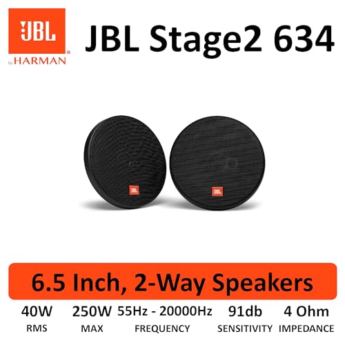 JBL Stage2 634 3-Wege Auto Lautsprecher Set von Harman Kardon - 250 Watt KFZ Auto Boxen - 2 stück Car HiFi Box groß 16,5cm | 165mm | 6,5 Zoll
