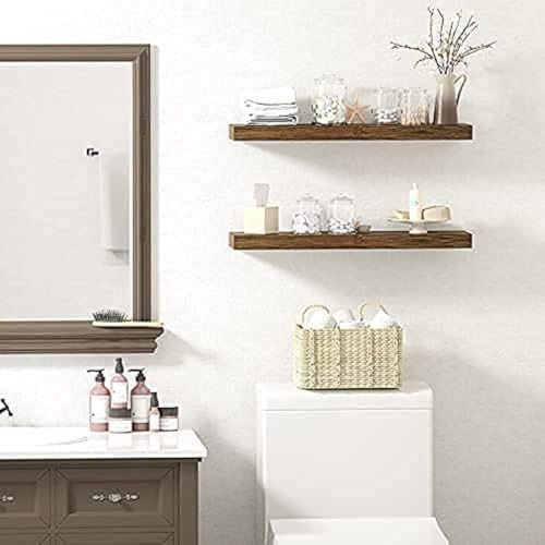 Image of Wooden Floating Wall Shelf Rack for Home Dcor Display Units Showcase Book Rack | Wall Mount Shelves for Home Bedroom - Set of 2 Pieces (Brown Finish)