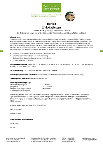 tierlieb Zink-Tabletten für Pferde, für Fell, Haut & Hufe, 500 Tabletten