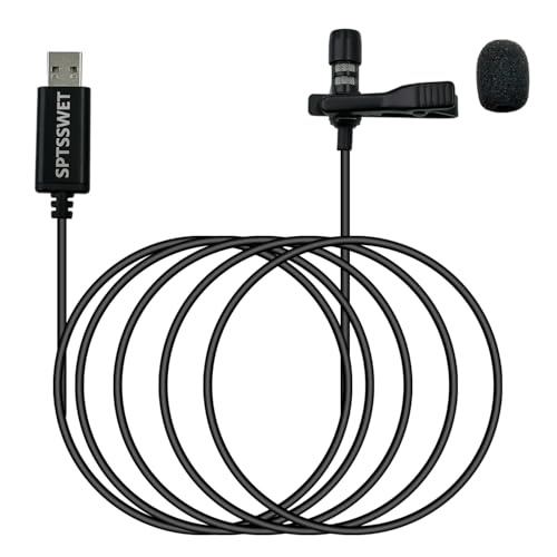 SPTSSWET USB Lavalier Microphone Noise Cancellation Omnidirectional Lapel Shirt Collar Clip for Laptop,Computer,PC,YouTube, Gaming,Recording, Podcasting,2M