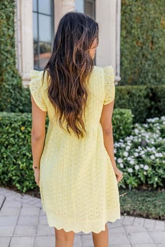 Image of Women's Summer Dress with Built in Shorts Sexy Summer V Neck Ruffle Sleeve Lace California Romper Dresses for Women