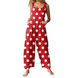 Womens Jumpsuits One Piece Wide Leg Overalls with Pockets Adjustable Straps Casual Rompers Beach Plus Size Outfits（2-Red,Small）