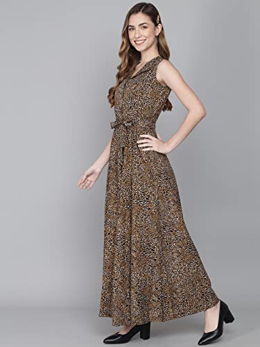 Image of Rudraaksha Women's Printed Maxi Dress Sleeveless Fit & Flare Long Dress || Western Dress for Women || Stylish Maxi Dress Dress || Summer Dress || Boho Printed Dress for Women