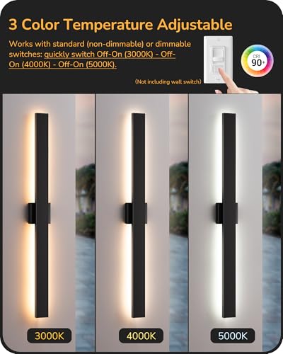 Image of EDISHINE 2 Pack Modern LED Outdoor Wall Lights, 39.3 inch Linear Black Sconce