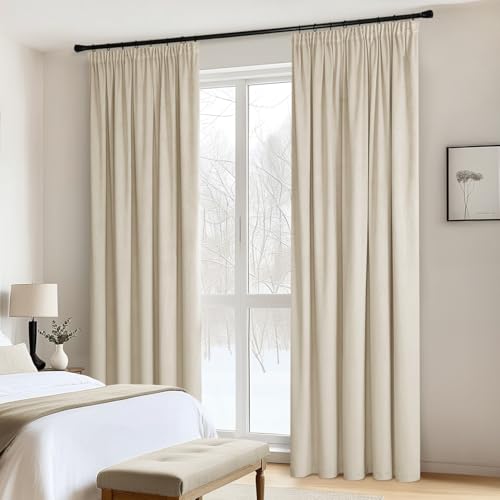 MIULEE Samtvorhang Kräuselband blickdicht 2er Set Beige 140x225cm – Ansicht 7