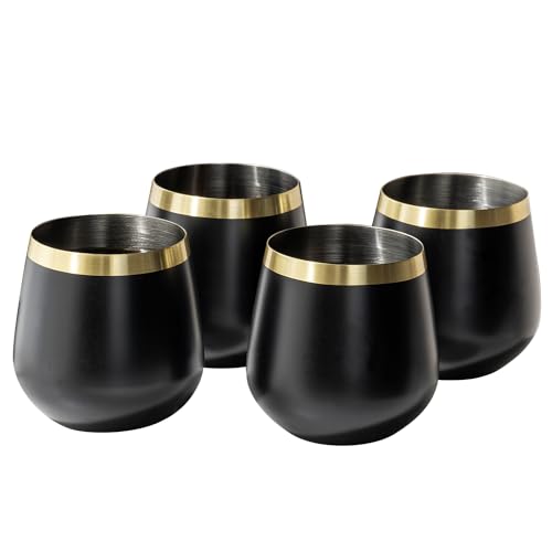 Modern 12 oz Matte Black Stemless Wine Glasses, Stainless Steel C...